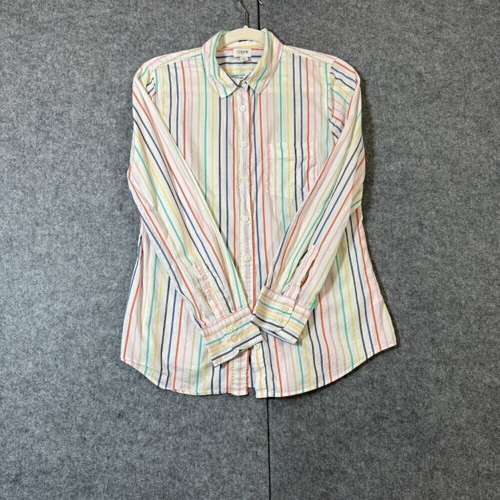 J. Crew Shirt Womens Medium Multicolor Striped 100% Cotton Long Sleeve Button-Up